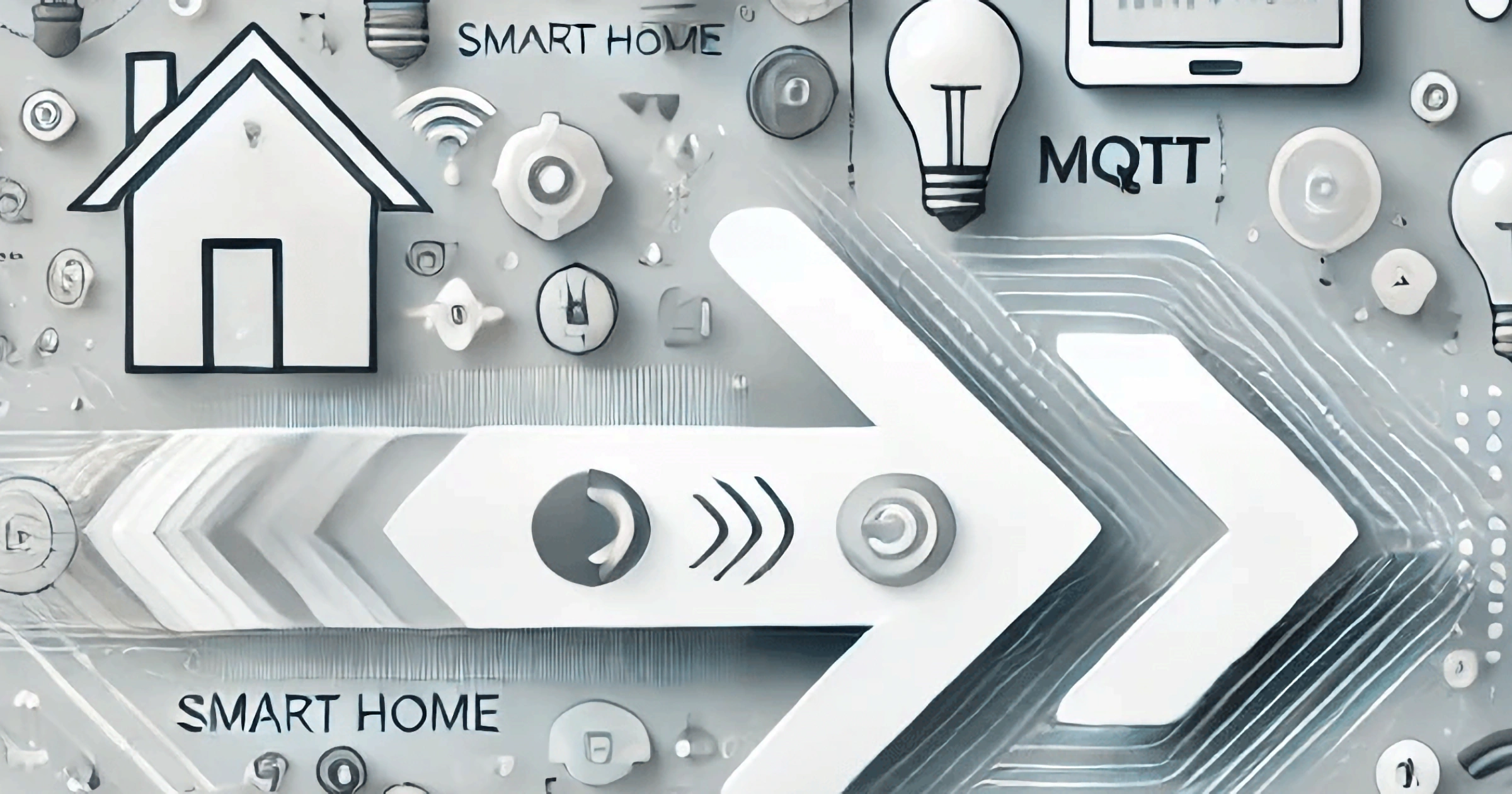 Abstracte illustratie van een slim huis met pijlen en iconen voor automatisatie, verlichting en connectiviteit